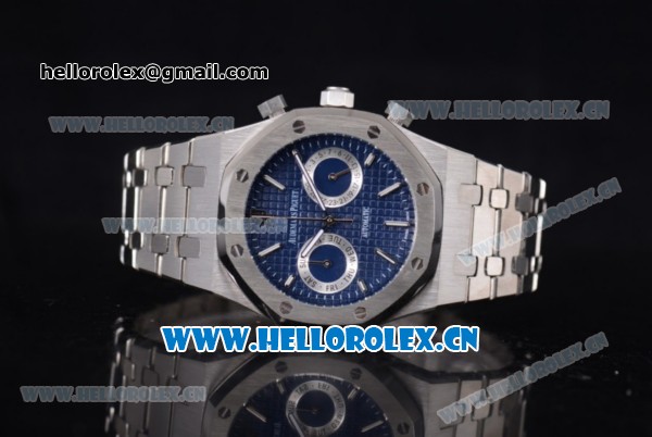 Audemars Piguet Royal Oak 41MM Seiko VK64 Quartz Stainless Steel Case/Bracelet with Blue Dial and Stick Markers - Click Image to Close